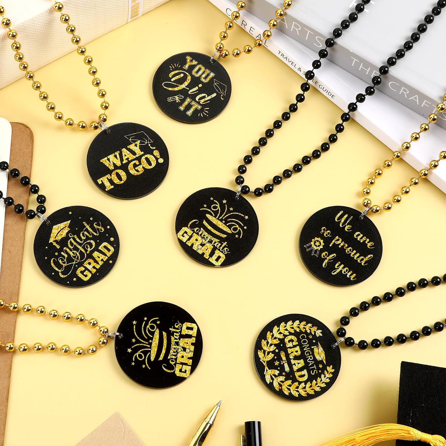 Graduation Bead Necklaces 21Pcs Gold Black Medallion Pendant Party Favors image 5