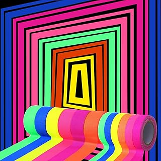 12 Rolls UV Tape, 6 Colors Blacklight Reactive Fluorescent Neon Tape Colored Cloth Glow in the Dark Tape Neon Party Supplies for Halloween Luminous Glow Party Room Decoration