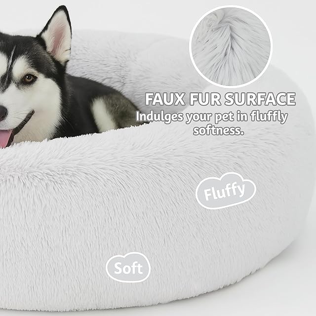 Foto 2 de 7 de Cama calmante para gatos, cama redonda de felpa esponjosa para perros, acogedora, suave, lavable