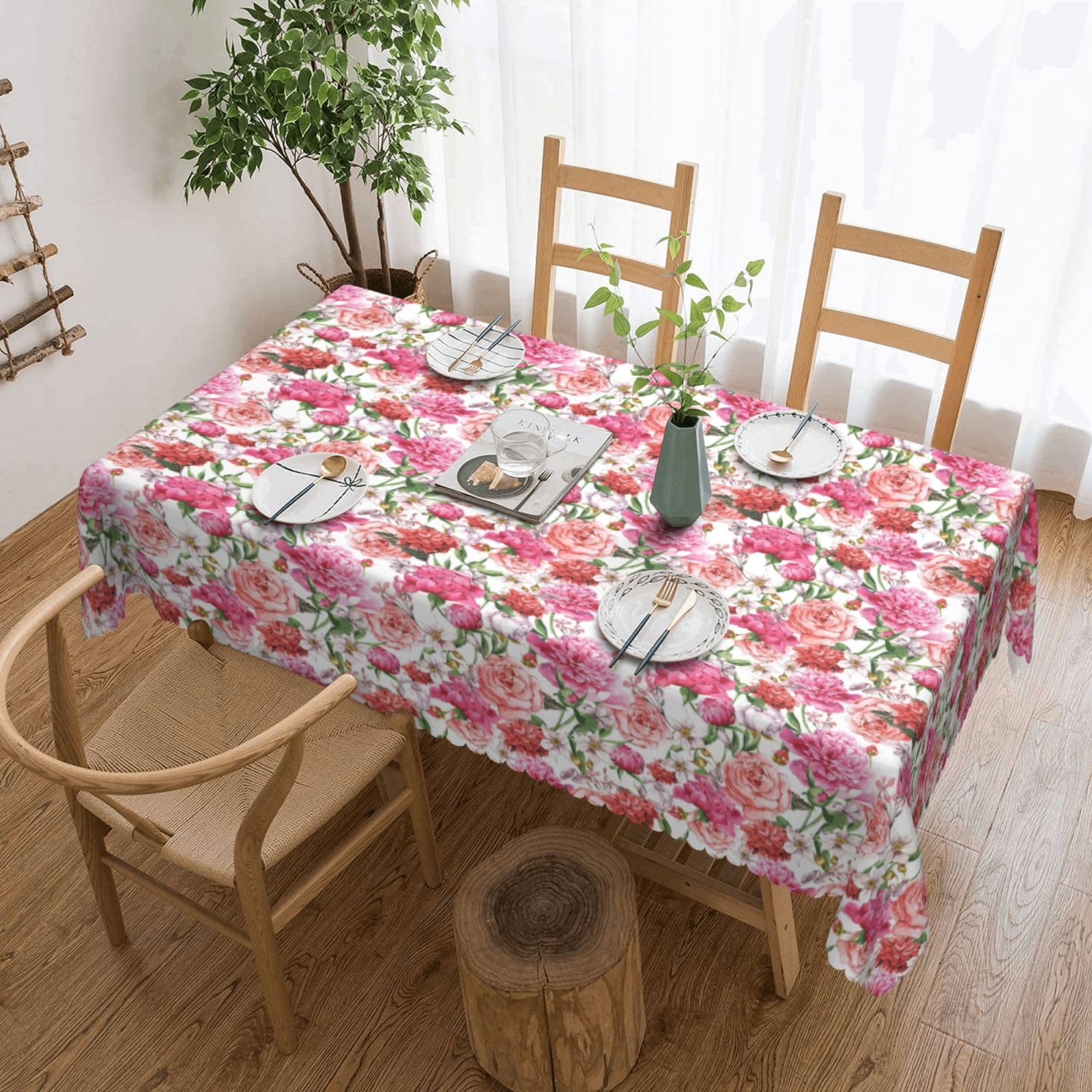 Nappe rectangulaire en tissu pivoine de jardin pour salle à manger et buffets