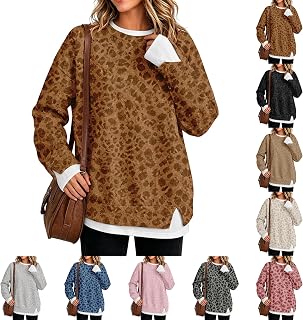 Crewneck Sweatshirts Women Cute Cheetah Print Fleece 2 in 1 Layered Shirts