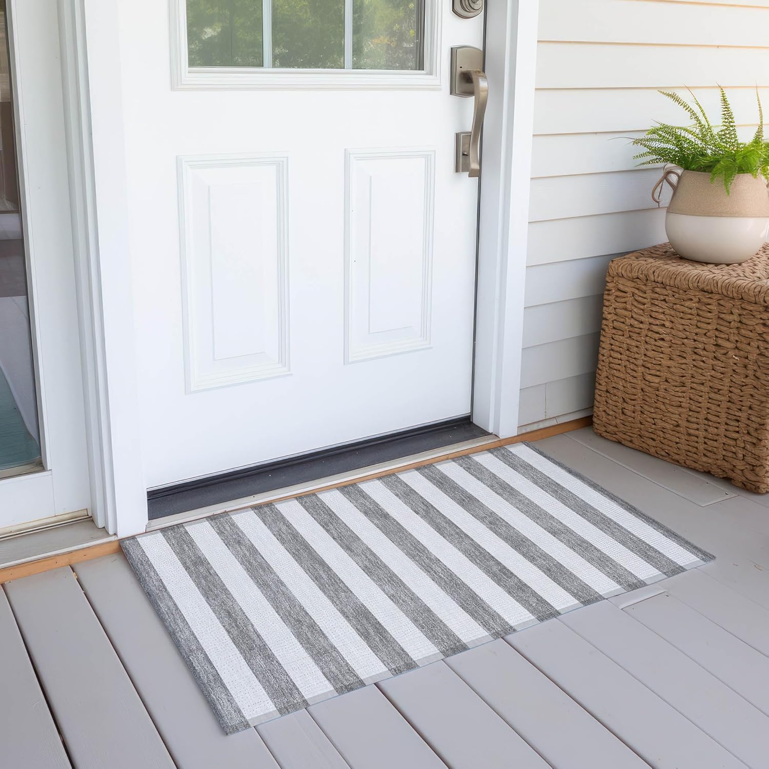 Addison Rugs Chantille ACN528 Gray 1'8" x 2'6 Indoor Outdoor Area Rug, Stain Resistant, Machine Washable, Non Shedding, Bedroom, Living Room, Dining Room, Kitchen Rug
