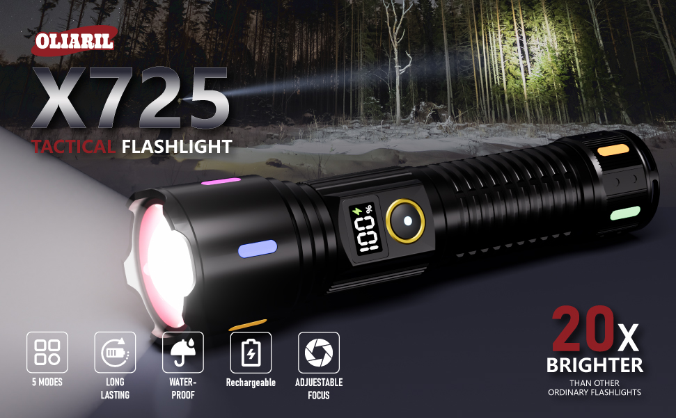 OLIARIL Rechargeable Flashlights High Lumens, LED Super Bright Flash Light, Handheld Tactical Flashlight, Adjustable High Powered Flash Lights, 5-Mode Powerful Linternas for Emergencies Camping