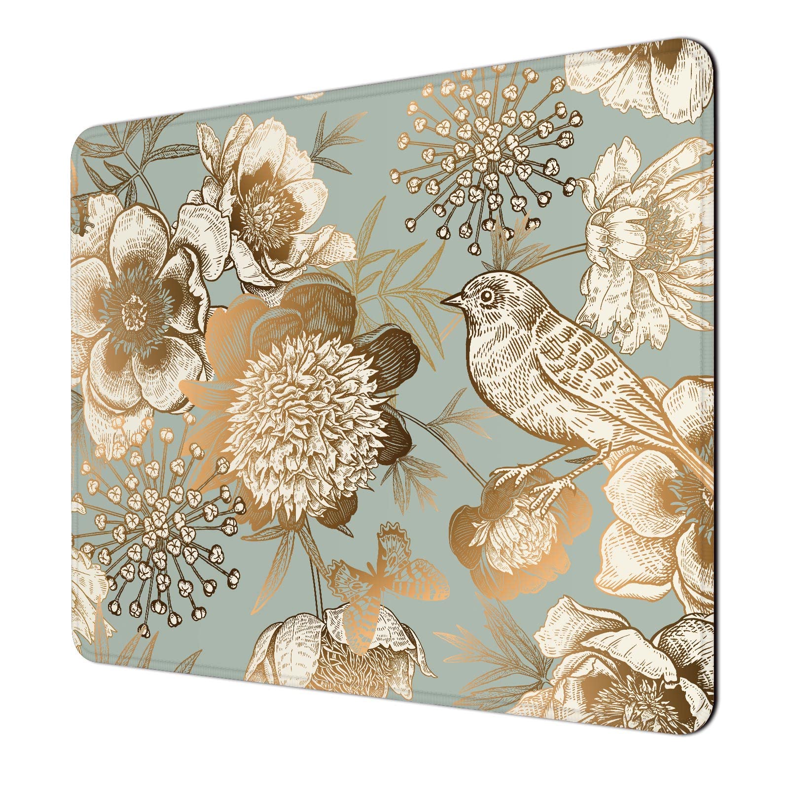 Niniubye Mouse Pad, 30% Thicker Retro Flower Bird Theme Computer Pad, Anti-Slip Rubber Mouse Mat with Stitched Edges for Gaming, Office, Laptop, PC,