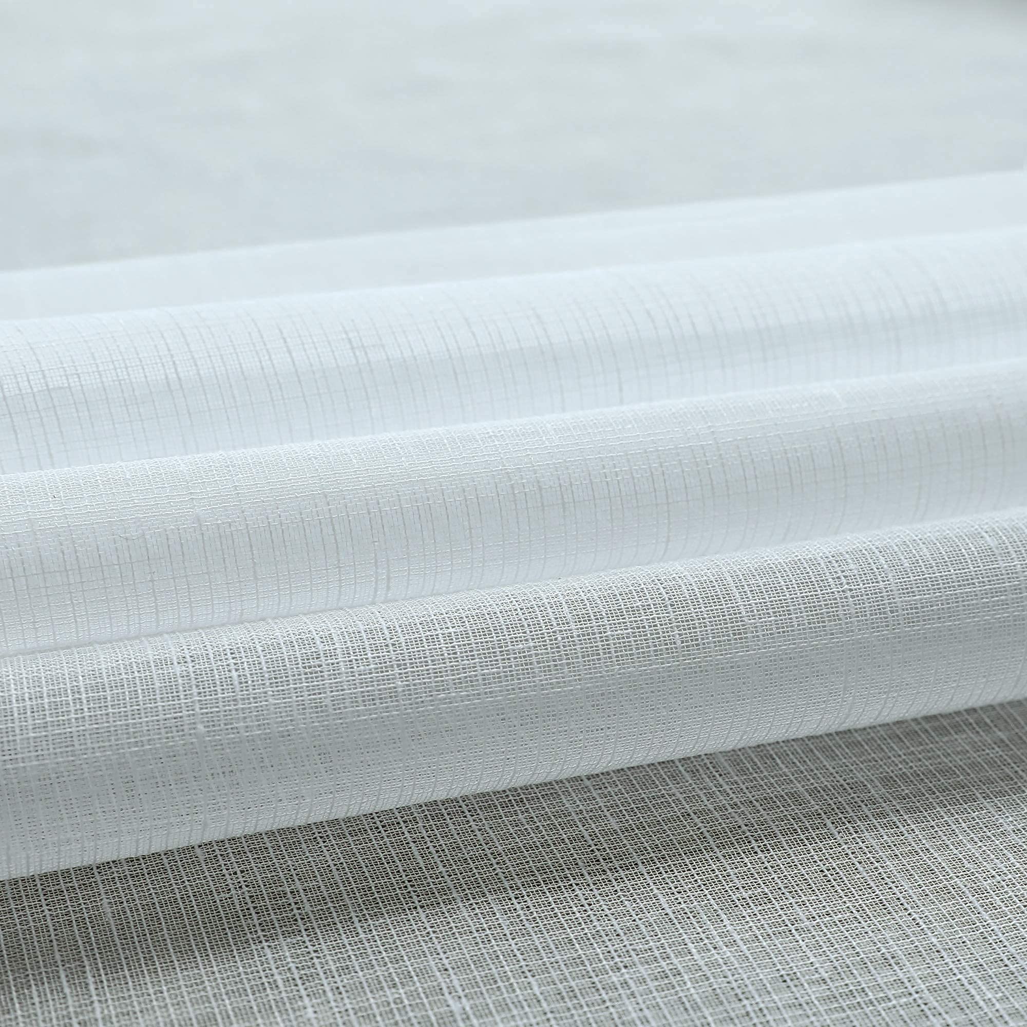 Pitalk Cortinas traslúcidas blancas de 84 pulgadas de largo para sala de estar, 2 paneles con ojales, cortinas de encaje ligeras y semitransparentes con aspecto de lino de algodón para dormitorio,
