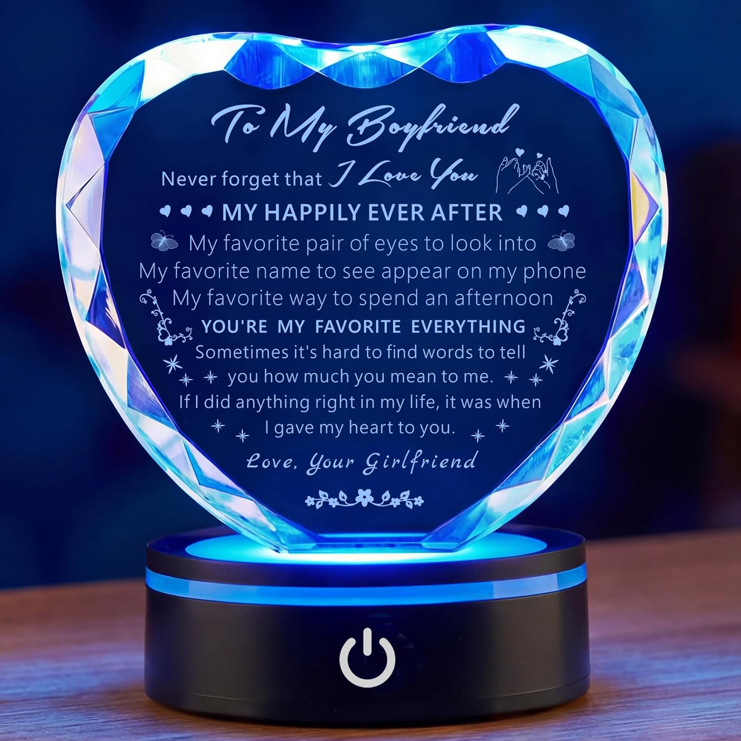 I Love You Mom Gifts from Daughter Son, Heart K9 Crystal Keepsake Plaque with LED Base, Mother's Day, Birthday, Christmas, Thanksgiving, Engraved Mother Quote