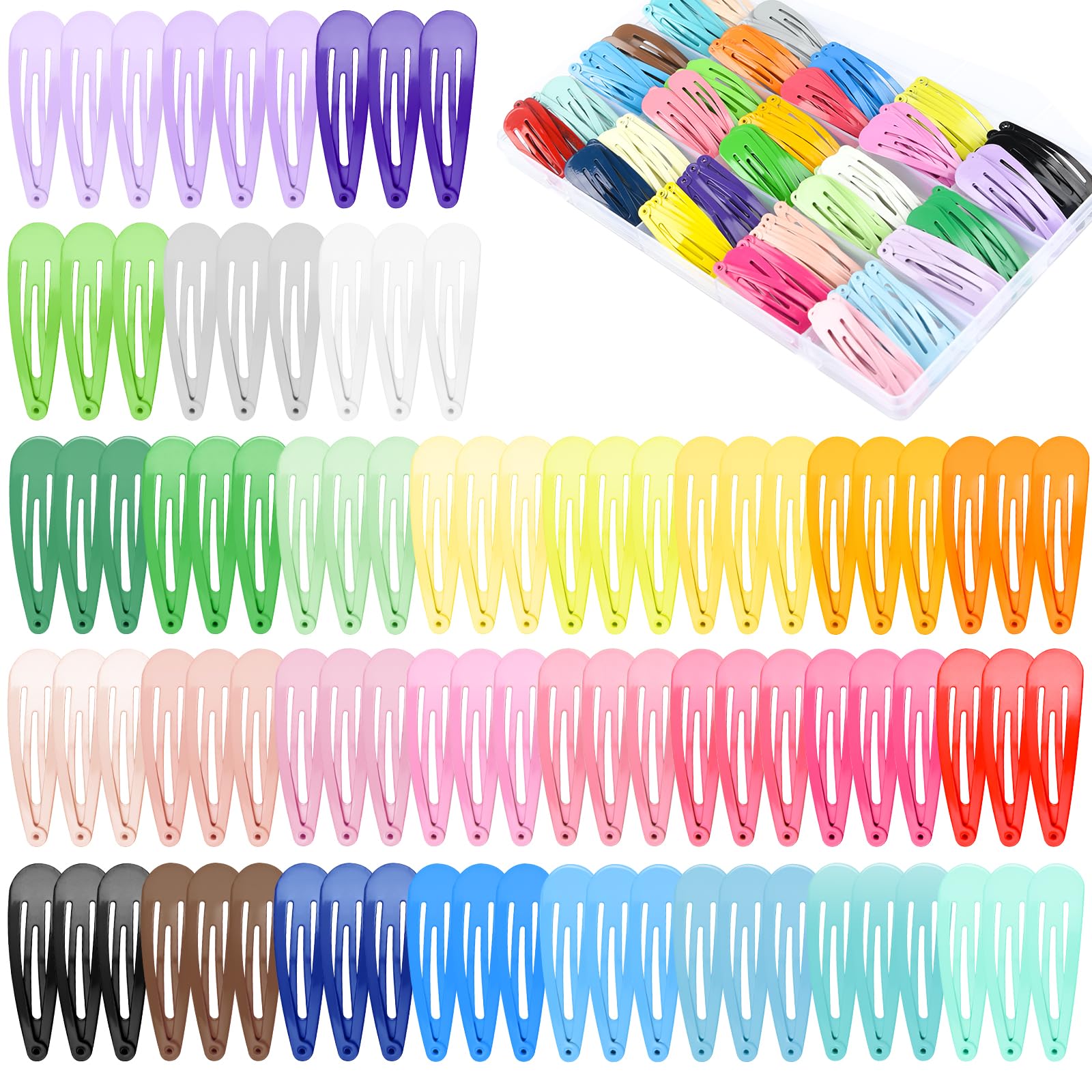 NEBURORA 150 Pcs Colorful Snap Hair Clips 30 Colors Hair Barrettes for Girls 2 Inch Hair Barrettes with Storage Case Hair Accessories for Women