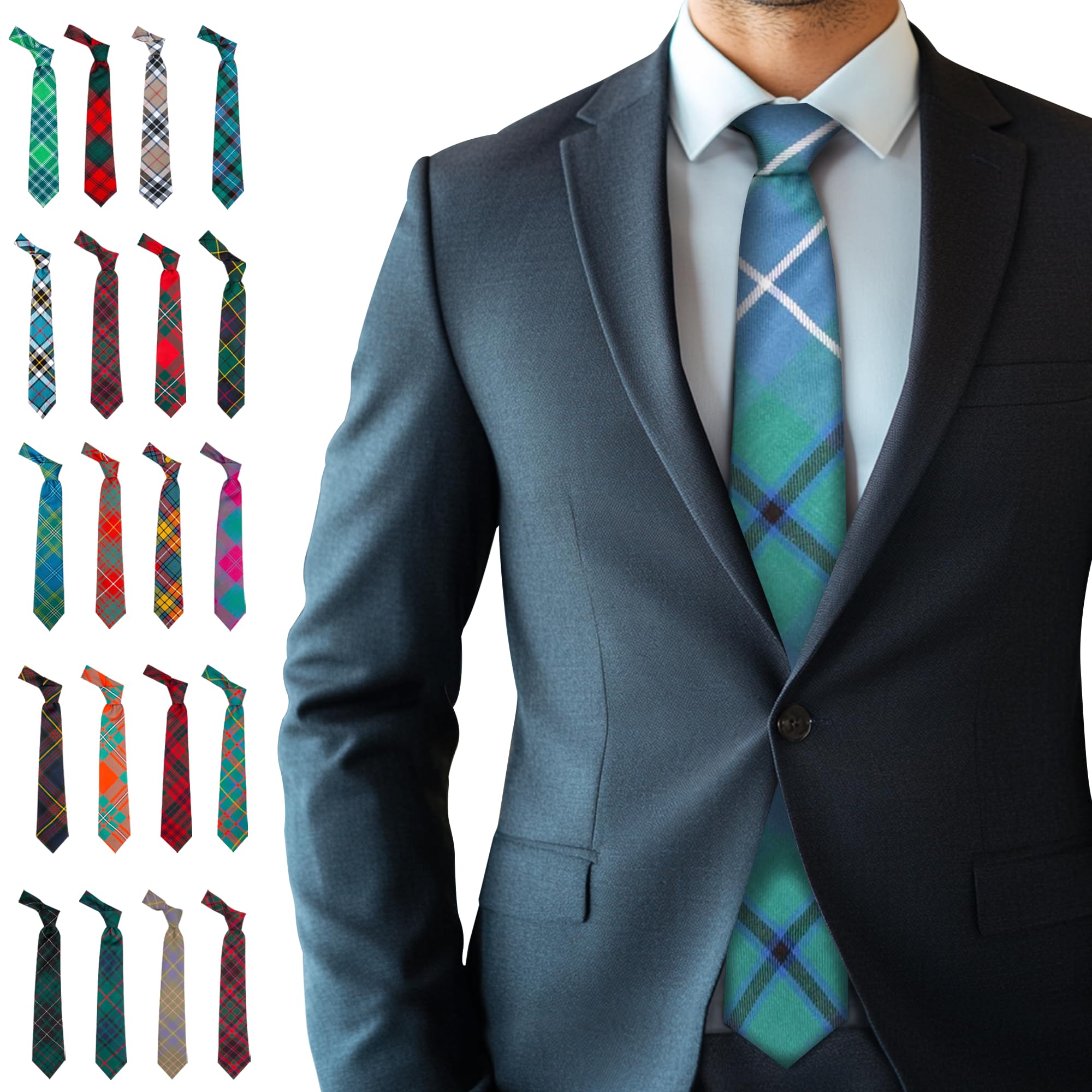 Braw Clans Tartans Men's Douglas Ancient Tartan Ties For Made In Scotland - 100% Wool - 3.15" Width Ties - Green Tie For - Scottish Tartan Valentines Day, Fathers Day, Wedding