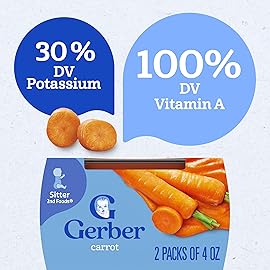 Gerber Stage 2 Baby Food, Carrot Puree Tubs, No Added Salt, No Artificial Colors or Flavors, Baby Puree, 16-Pack