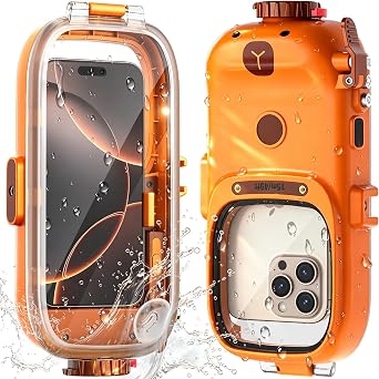 jaroco for Snorkeling&Diving Photo&Video Phone Case, 49FT/15M, Built-in Bluetooth, Up to 6.9, IP 68 Waterproof for iPhone 6/SE-16 Series, Samsung,and Other Models, Orange Capybara Design
