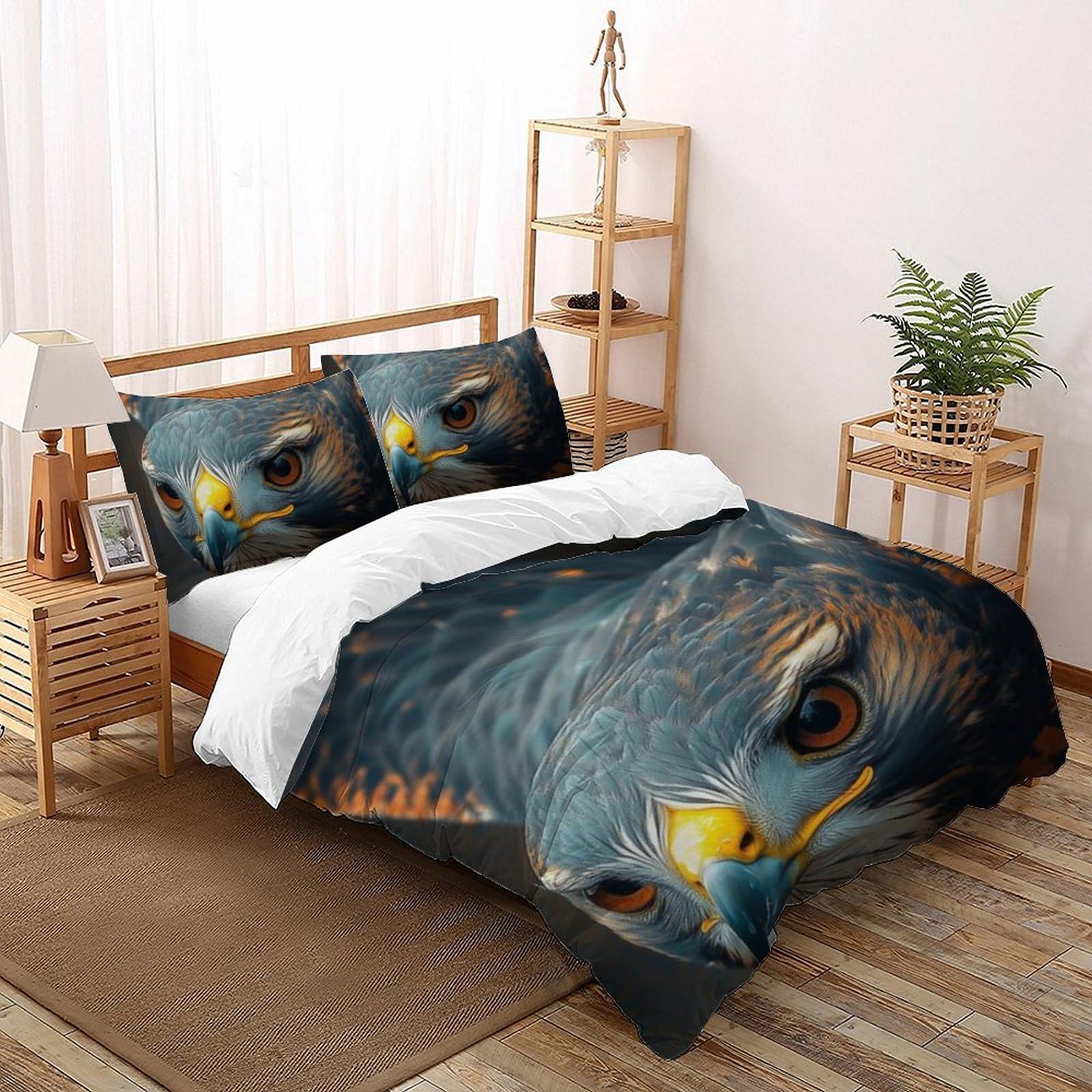 Housse de couette 200x200 microfibre imprimé 3D aigle noir pour lit double