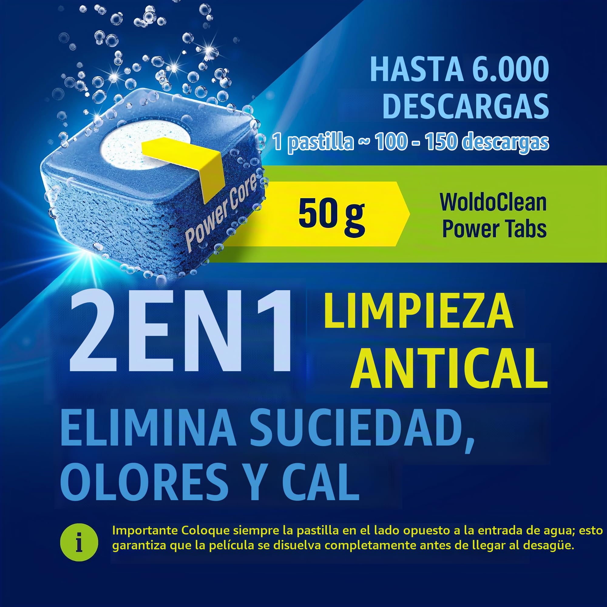 WoldoClean 2in1 Pastillas Cisterna WC Limpiador – Antical Agua Azul 40 | discos WC, limpiador inodoro, antical, inodoro sin reborde, empotrada