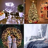 Vista 7 de 2 luces blancas cálidas y frías que funcionan con pilas, 16 pies, 50 luces LED de alambre de cobre plateado que cambian de color, luces parpadeantes