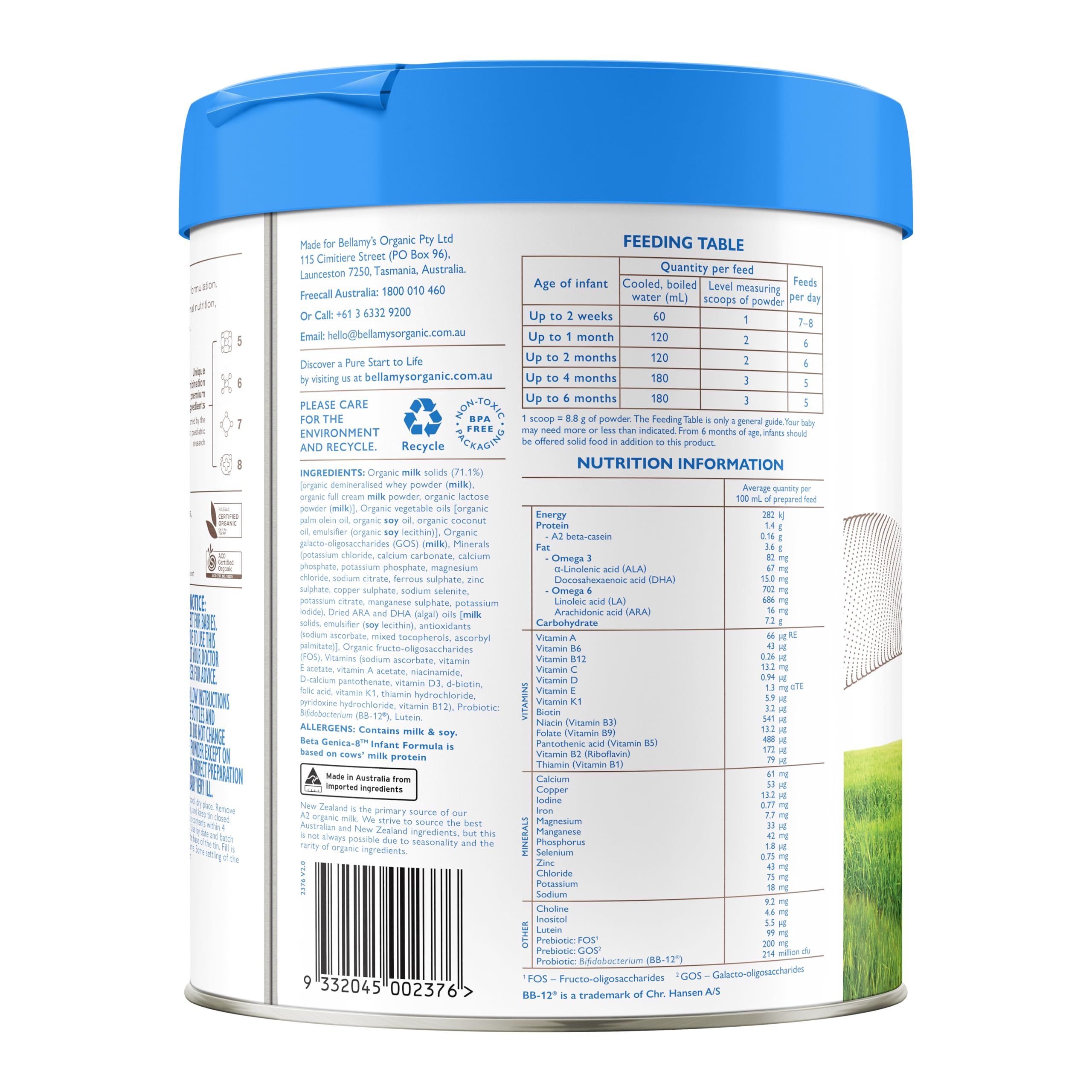 Bellamy's Organic Beta Genica-8 Step 1 Infant Formula (800g