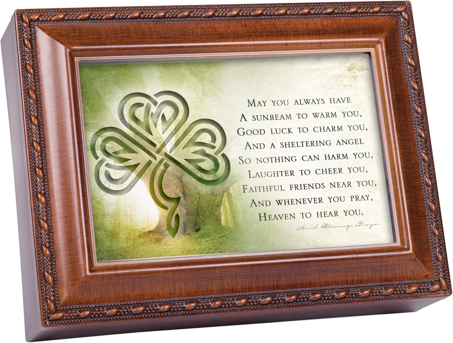 Cottage Garden Irish Prayer Always Have Shelter Woodgrain Rope Trim Jewelry Music Box Plays Irish Lullaby