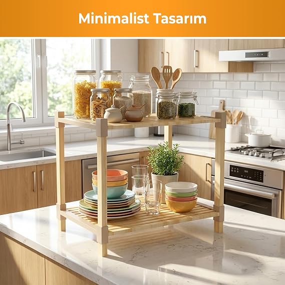 FIX-2015 Masif Ahşap 2 Katlı Çok Amaçlı Açık Raf – Sehpa, Organizer, Kitaplık, İskandinav Stil, Konsol Depolama ve Bitki Standı, Komodin, Salon, Mutfak, Banyo, Yatak Odası