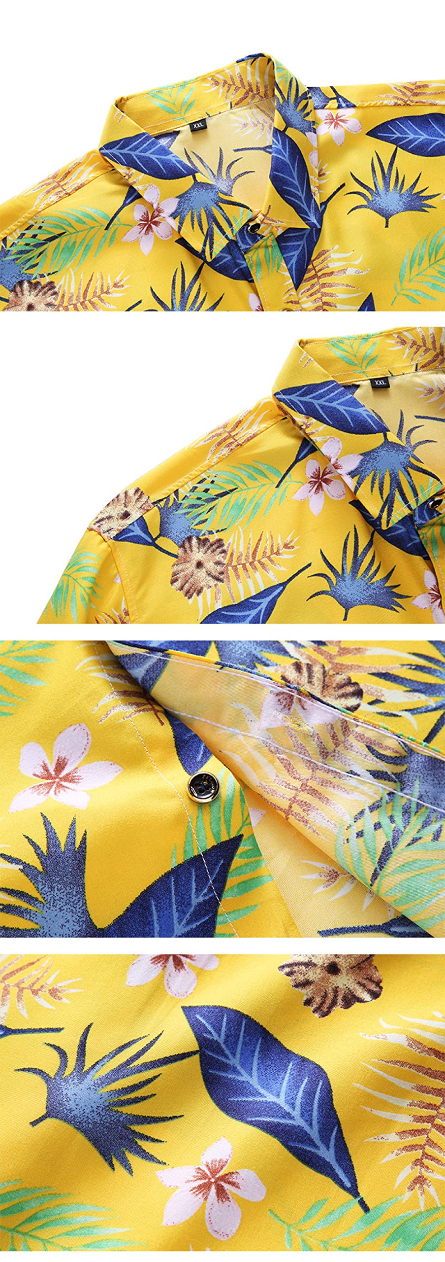 HGJH Hawaii Hemd, Herrenhemd Langarm Grün Gelb Blätterdruck Hawaiihemd Kubakragen Schwarz Langarm Button Down Weiches Strandhemd Henley Shirt Für Herren Jungen