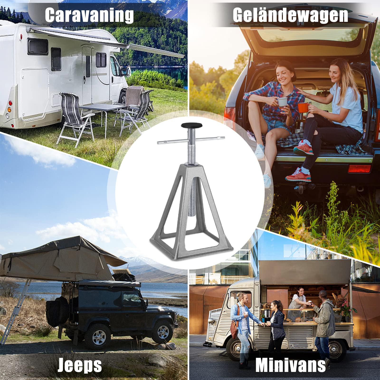 FIVMEN 4 caballete de aluminio para coche, 280 – 435 mm, altura ajustable, 1 T, para remolques, caravanas