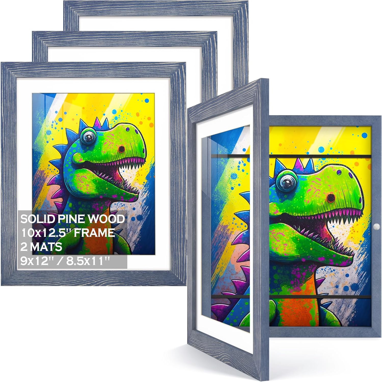 Paquete de 4 marcos de arte para niños, marcos de arte para niños, intercambiables de 8.5 x 11 o 9 x 12 pulgadas con paspartú, 10 x 12.5 pulgadas