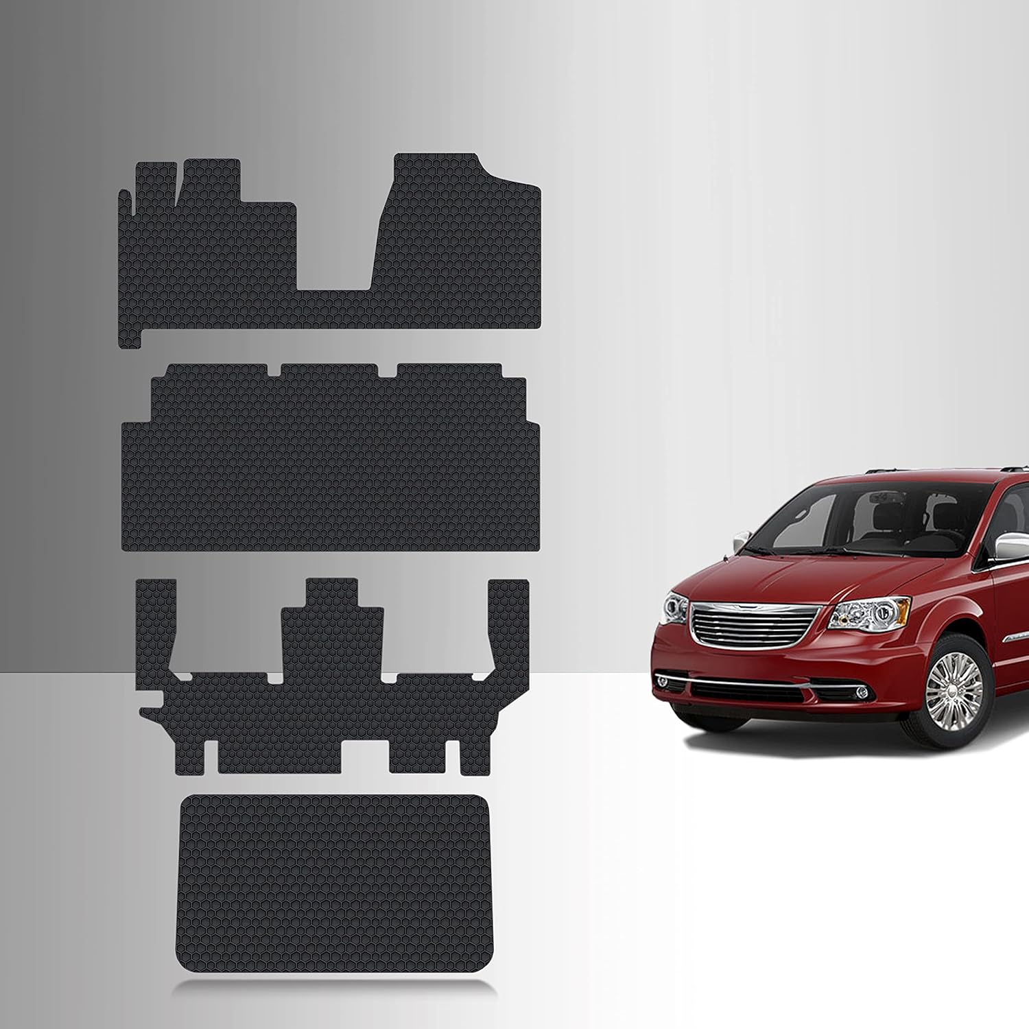 TOUGHPRO Floor Mats Accessories 1st + 2nd + 3rd Row + Cargo Mats for Chrysler Town and Country All Weather Black Rubber 2008 2009 2010 2011 2012 2013 2014 2015 2016