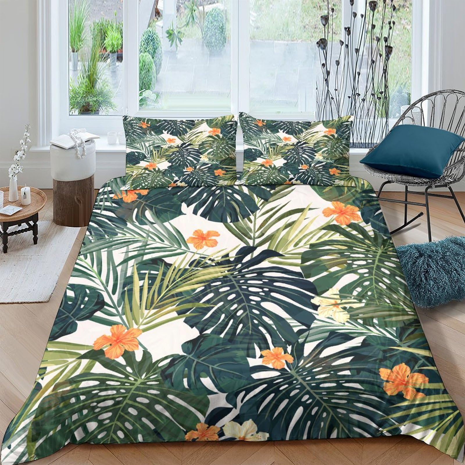 Ctjqhvkz Style-8 3D Printed Jungle Leaf Fitted Sheet Microfiber Soft Breathable Tropical Floral Mattress Cover For Bedroom Guestroom Decor Single（135X200cm）