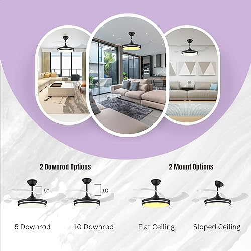 Miniatura 9 de Ventilador de techo retráctil con luces, ventilador de techo retráctil de 42 pulgadas con luz LED y control remoto, motor silencioso de cuchillas