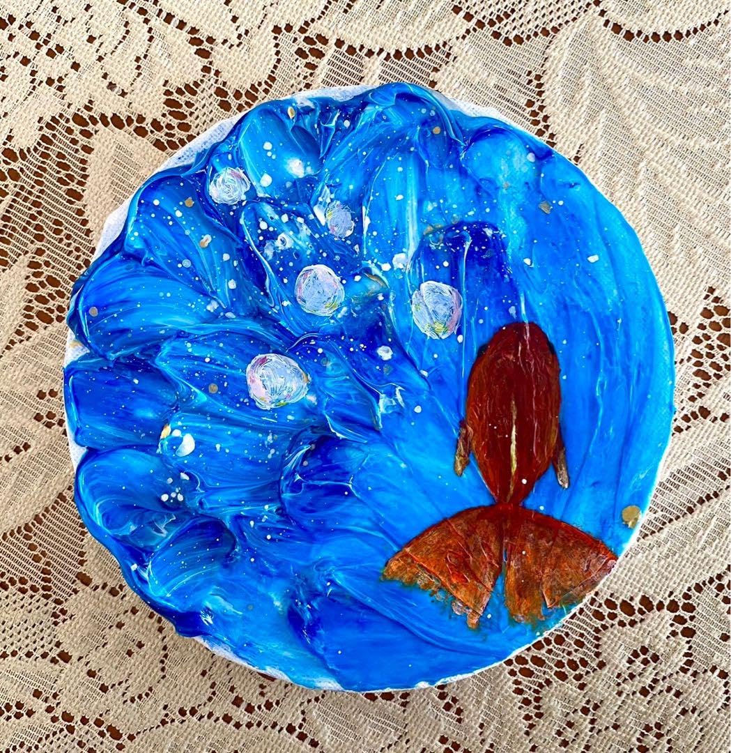 N. Rudisuhli 現代アート アクリル画 テクスチャーアート アクリル画 現代アート 金魚 花の絵 睡蓮