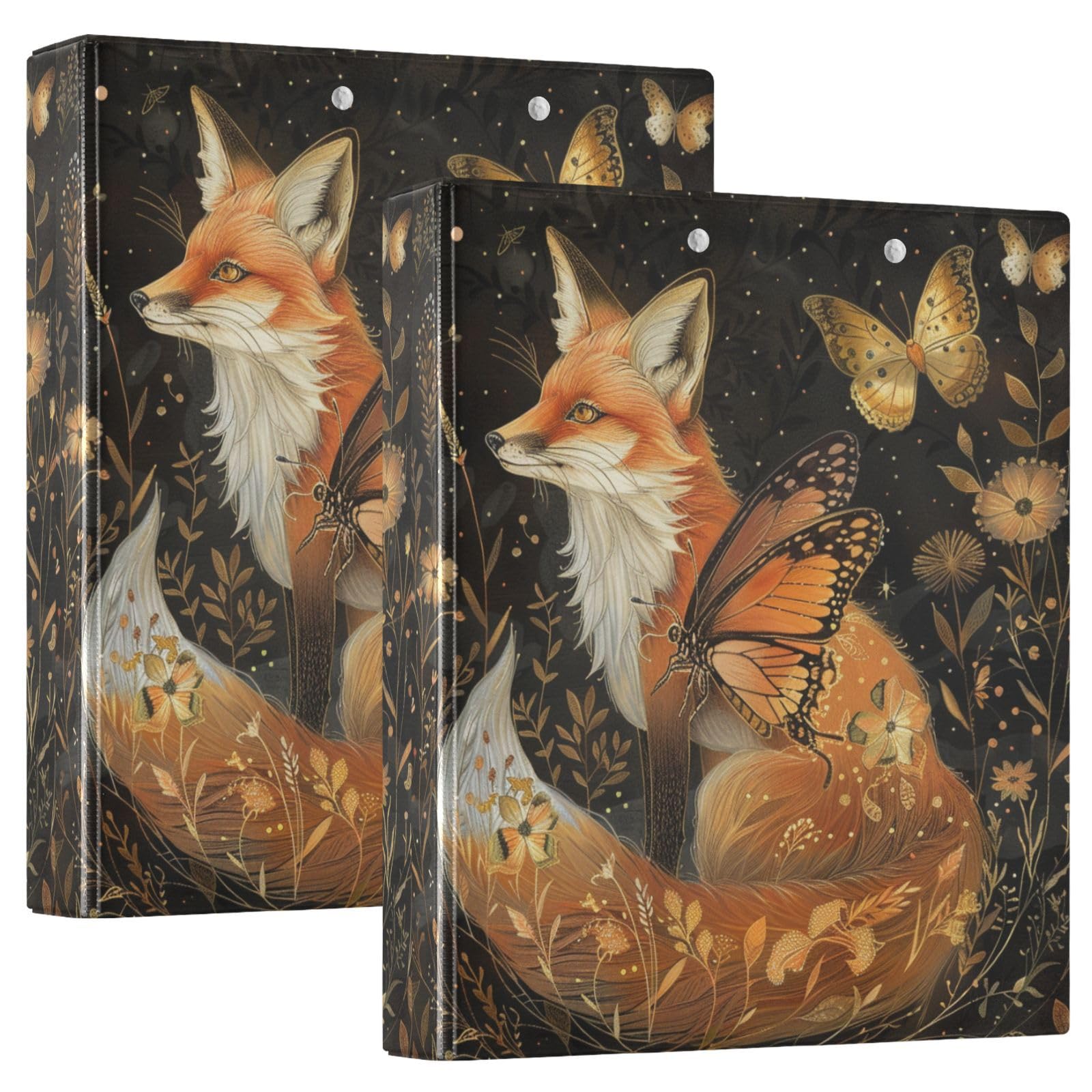 ALAZA Beautiful Fox Butterfly - Raccoglitore ad anelli con 3 anelli rotondi da 3,8 cm, con portablocco, con 3 tasche interne trasparenti, per casa, ufficio, lavoro, confezione da 1