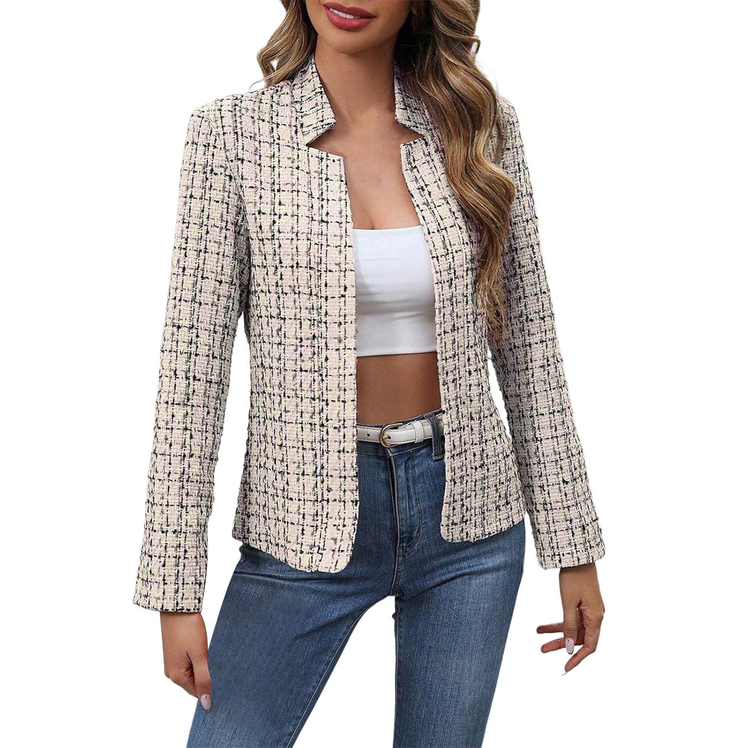 Womens Plaid Houndstooth Blazer Suit Lapel Collar Business Work Office Blazer Jacket Trendy Dressy Clothes Outfits
