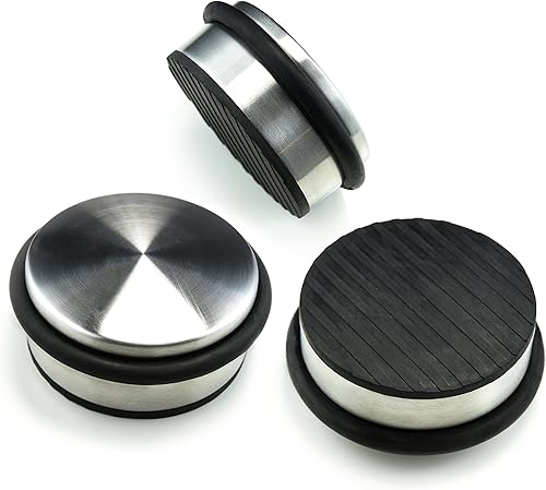 Tope de puerta de acero inoxidable (paquete de 3) de 4 x 1.85 pulgadas, topes de puerta de alta calidad SofiHome con peldaños de gel de sílice,