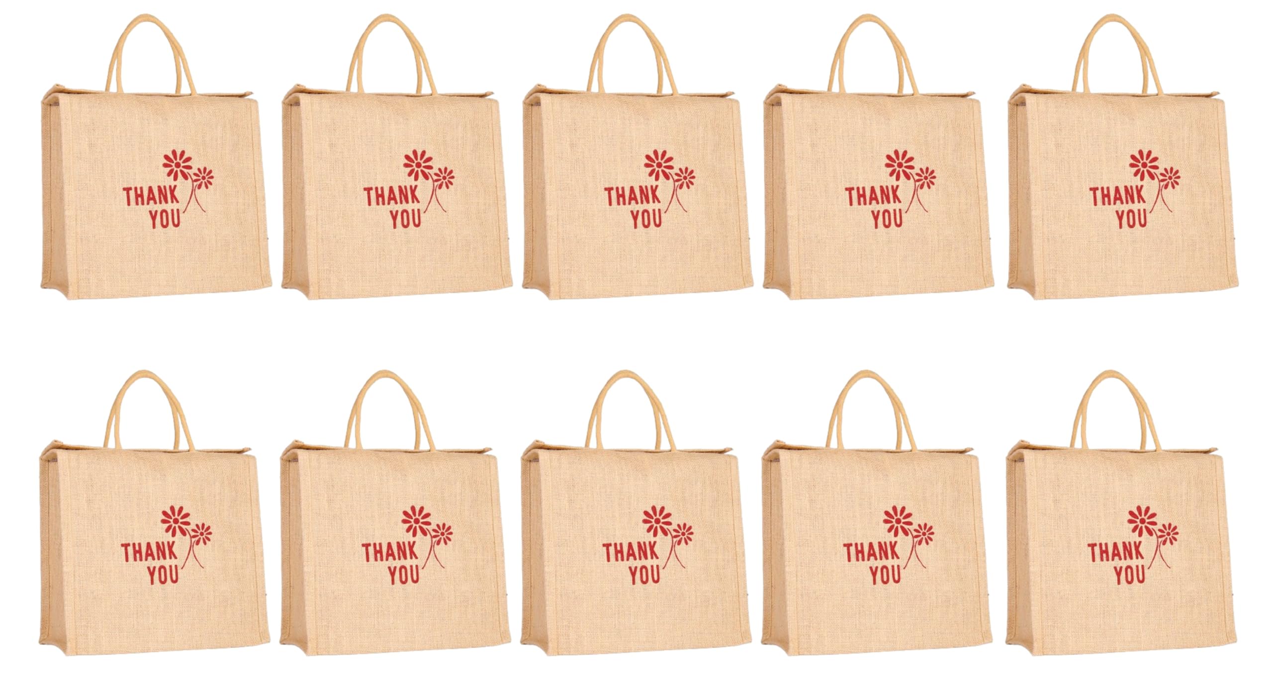 Soman Jute Ecofriendly Large Return Gift Bags Natural Thank You Printed Pack of 10 Bags