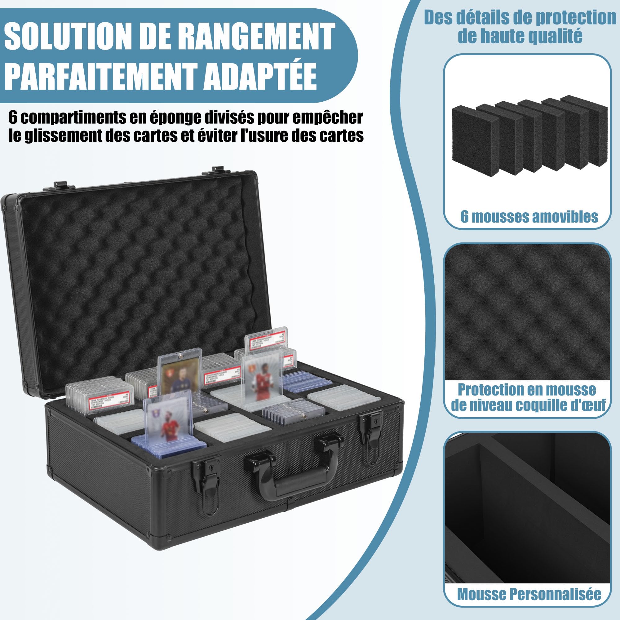 Boîte de Rangement pour Cartes Gradées avec Séparateurs Mousse, 150 Cartes | Boîte de Cartes avec en Alliage d'Aluminium pour PSA/BGS/SGC/CSG, Card Storage Box avec Serrure