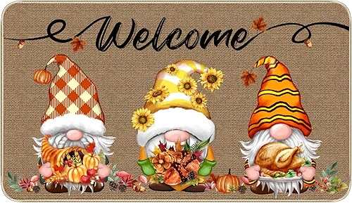 Miniatura 1 de TREWAVE Tapete decorativo de bienvenida de otoño, antideslizante, lavable, diseño de calabaza, girasol, pavo, hoja de arce, cosecha de otoño, Acción