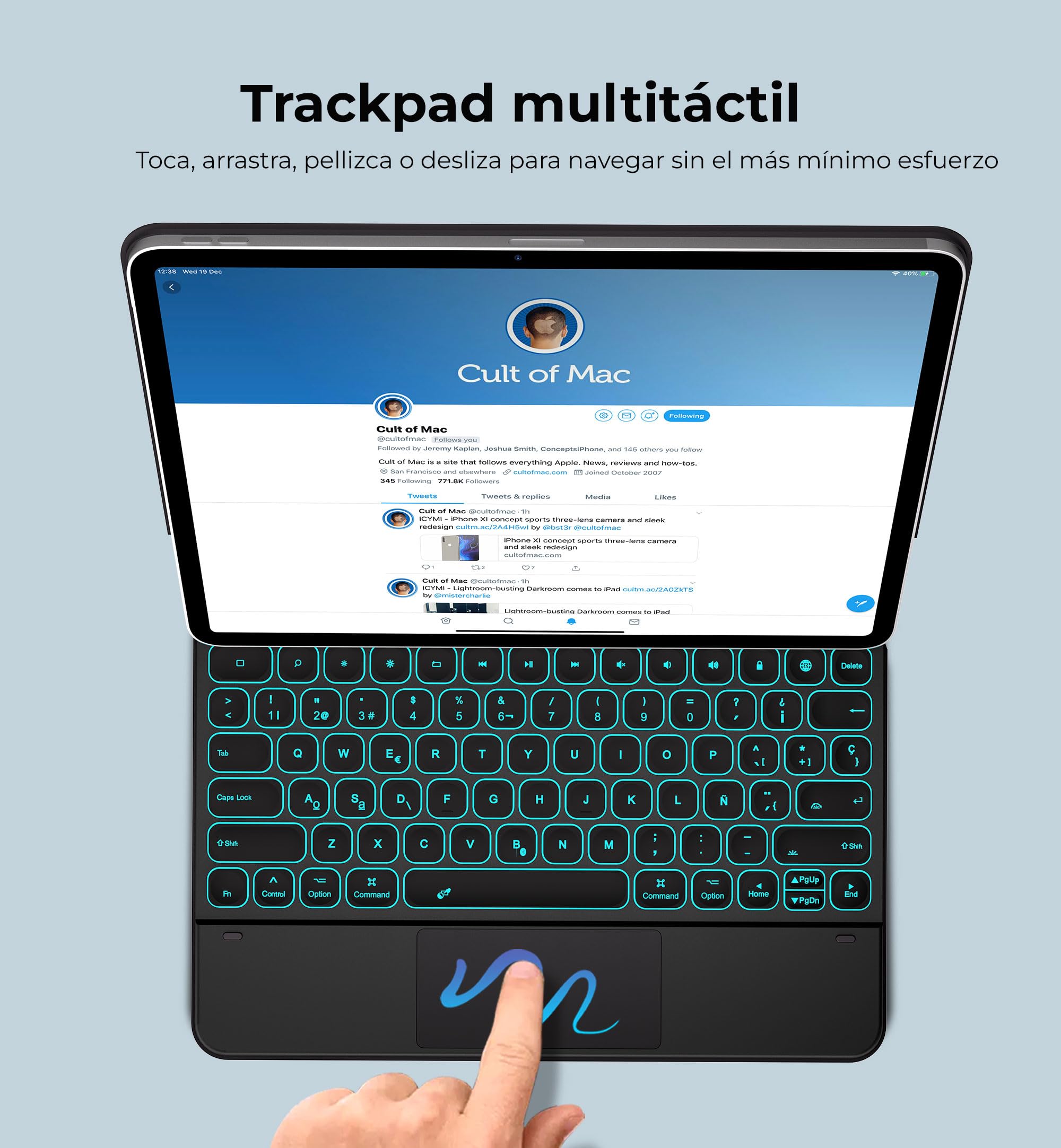 Dracool Funda Teclado iPad Air 13 (M2/M3) iPad Pro 12.9" (6.ª/5.ª/4.ª/3.ª Gen) con Trackpad Retroiluminado Bluetooth QWERTY Español Ñ Negro