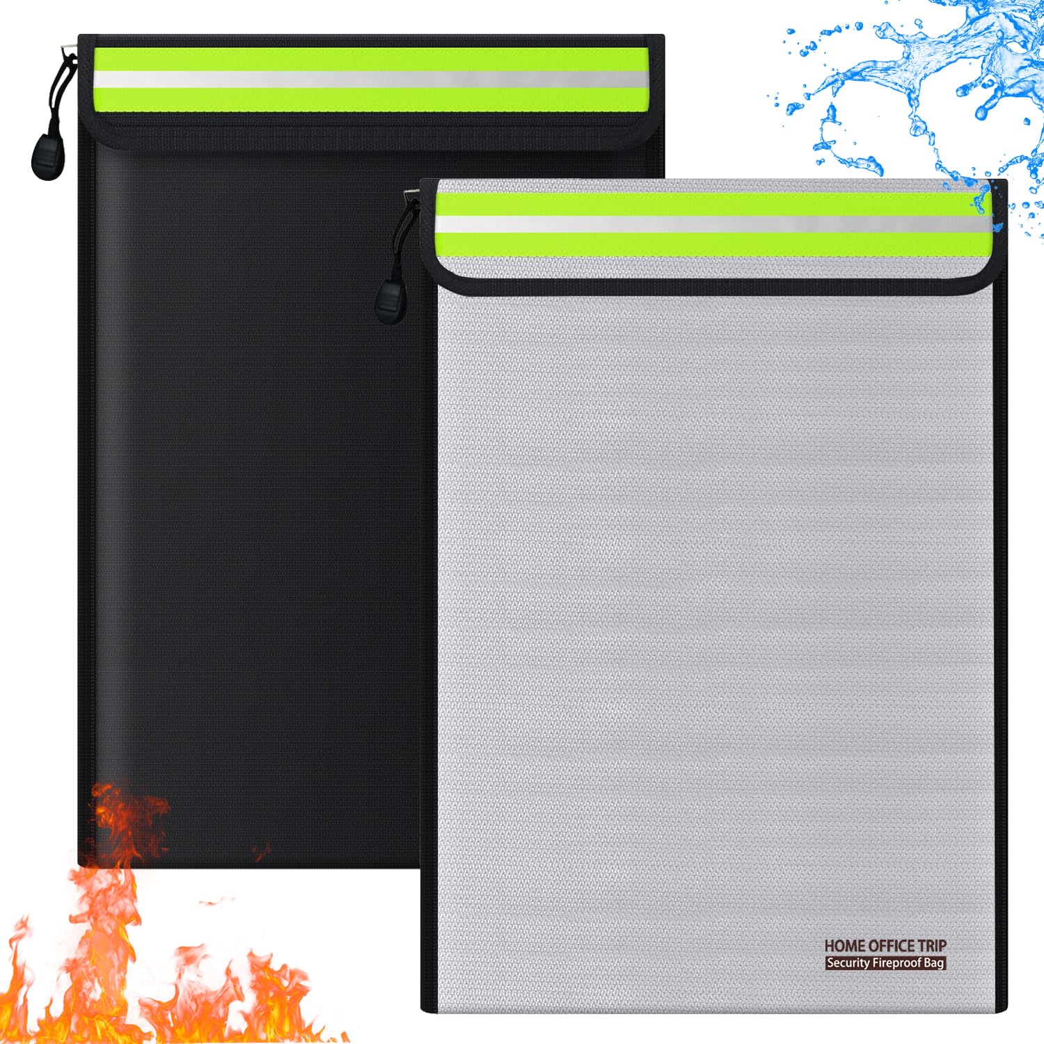 CNDHDOK 15"x11" Fireproof Document Bag Home Office Travel Safe Bag with Reflective Strip for A4 Document Cash Money Valuables Jewelry Passport