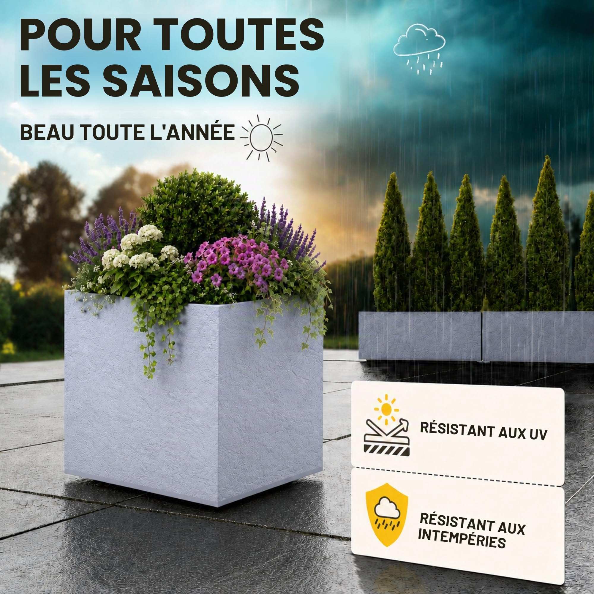 Ondis24 Pot de fleurs avec réservoir d'eau Vulkan 40, résistant à l'hiver (Gris clair)