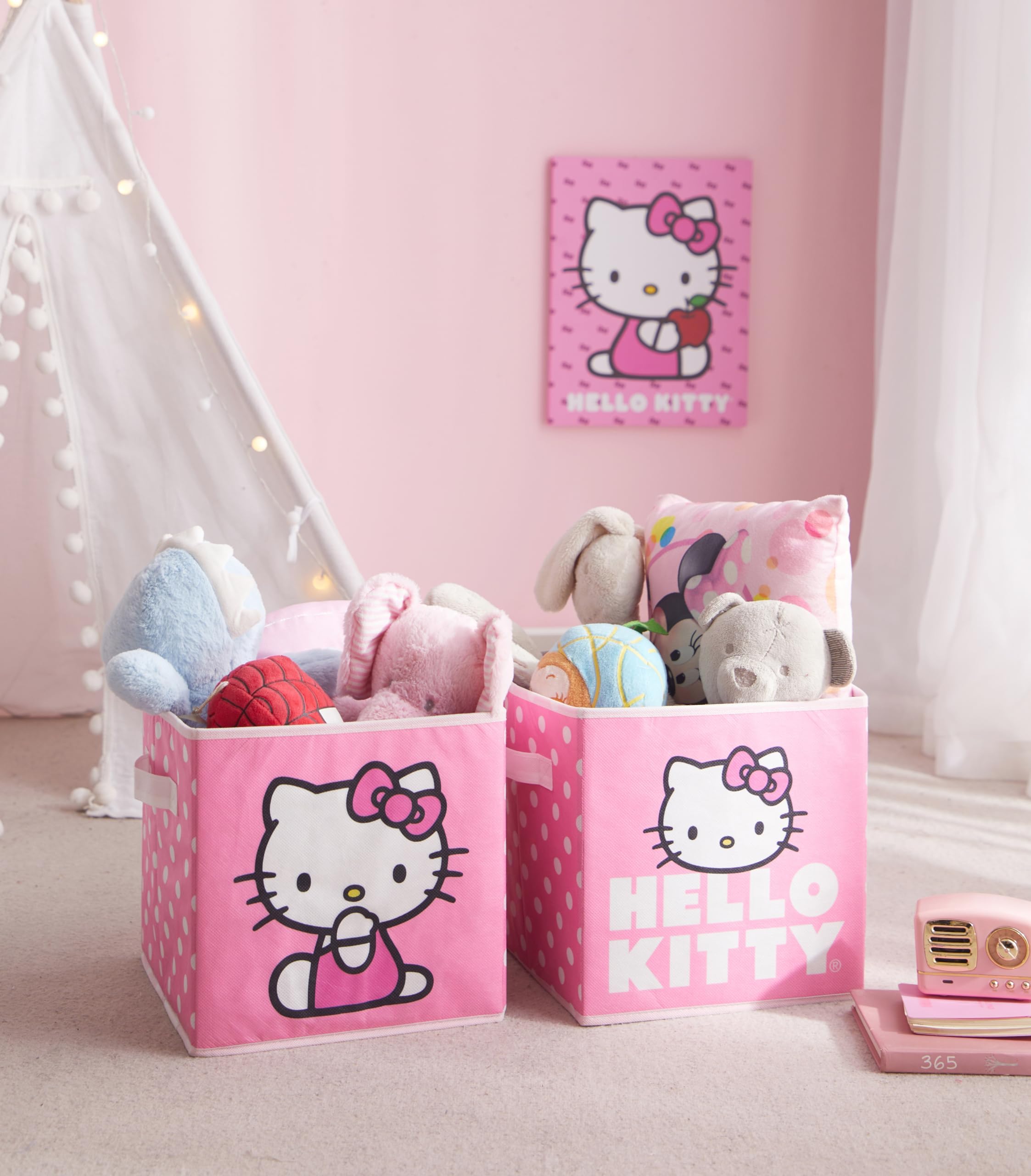 Idea Nuova Hello Kitty Set of 2 Durable Storage Cubes with Handles, 10"x10"x10" Cubes