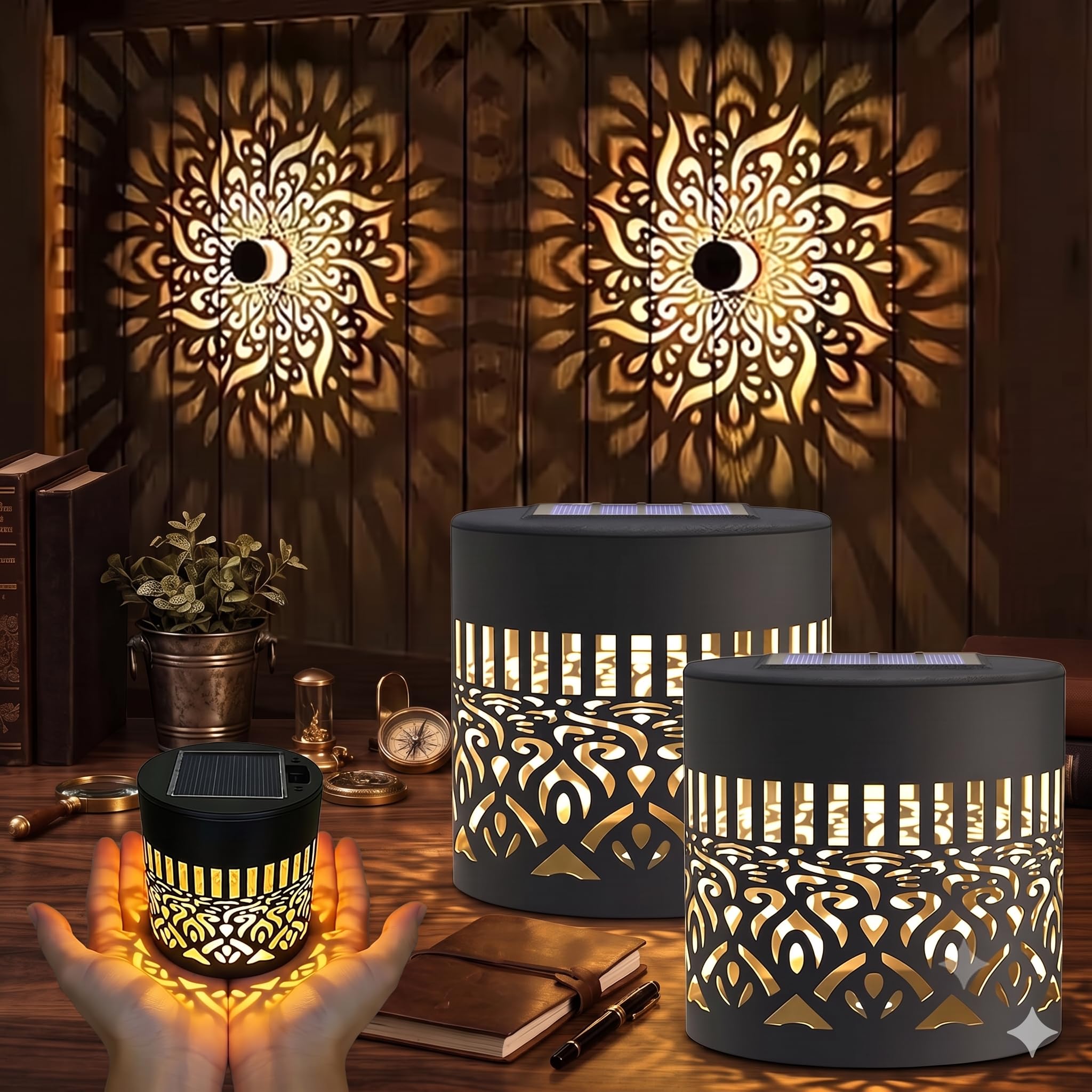 solar fence mandala lights outdoor, metal solar-powered waterproof wall deck lights with floral pattern, led garden decor, colorful led, decorative yard, gift (mandala- (no-1))