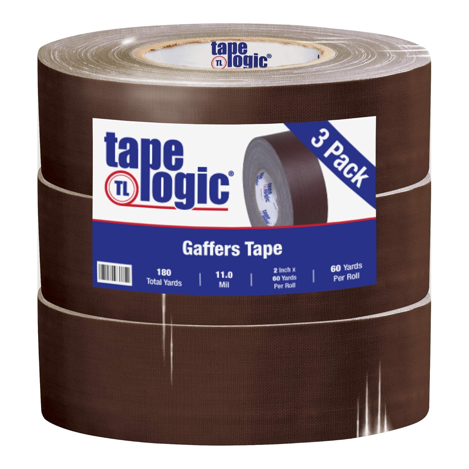 Aviditi Tape Logic 2 Inch x 60 Yards Multipurpose Brown Gaffers Tape, 11.0 Mil Thick, Pack of 3, Easy Tear, Non-Reflective, Residue Free, for Floor Marking and Social Distancing