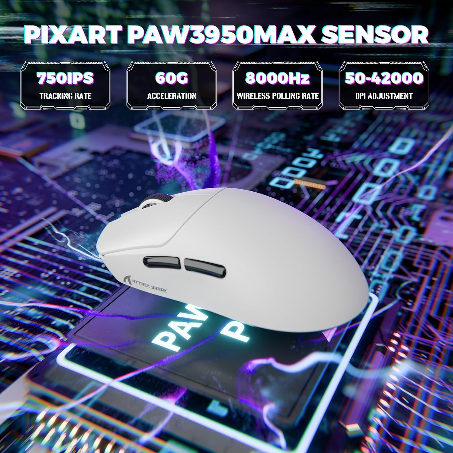 ATTACK SHARK X8 Ultimate Wireless Gaming Mouse,55g Ultra-Lightweight BT/2.4GHz Wireless/Wired Mouse,8K Polling Rate,PixArt PAW3950MAX Sensor,42000 DPI,800mAh Battery,Gamer Mice for PC/Win/Mac(White)