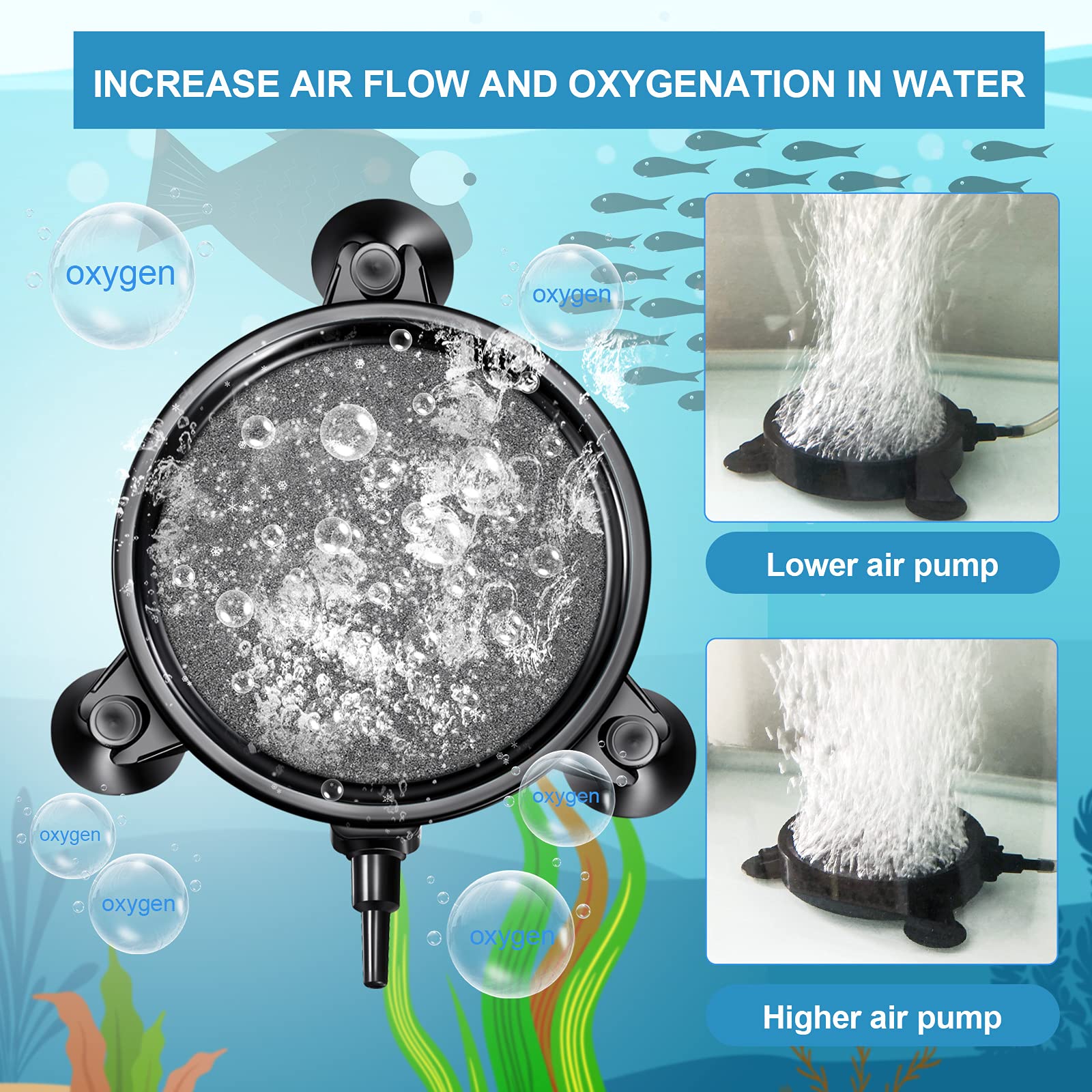 Lot de 6 diffuseurs de bulles en pierre à air de 10,2 cm - Outil de libération de bulles pour aquarium - Pompe à air hydroponique - Réservoir DWC et circulation (noir avec gris)