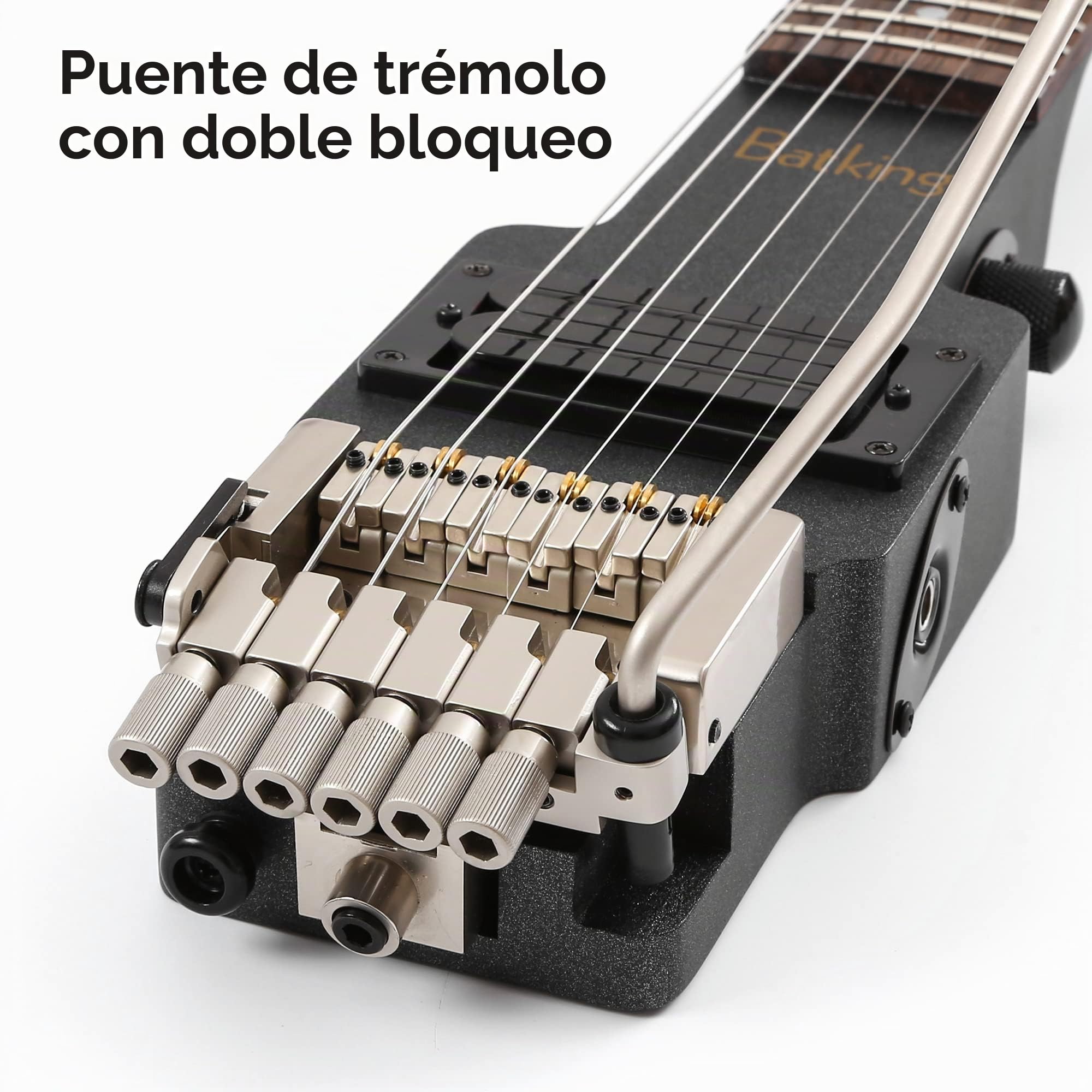 Batking Brand Traveler Guitarra principiantes, guitarra sin cabeza, kit de guitarra eléctrica para adultos con tamaño onvenience para viajes, incluye bolsa de concierto en color negro