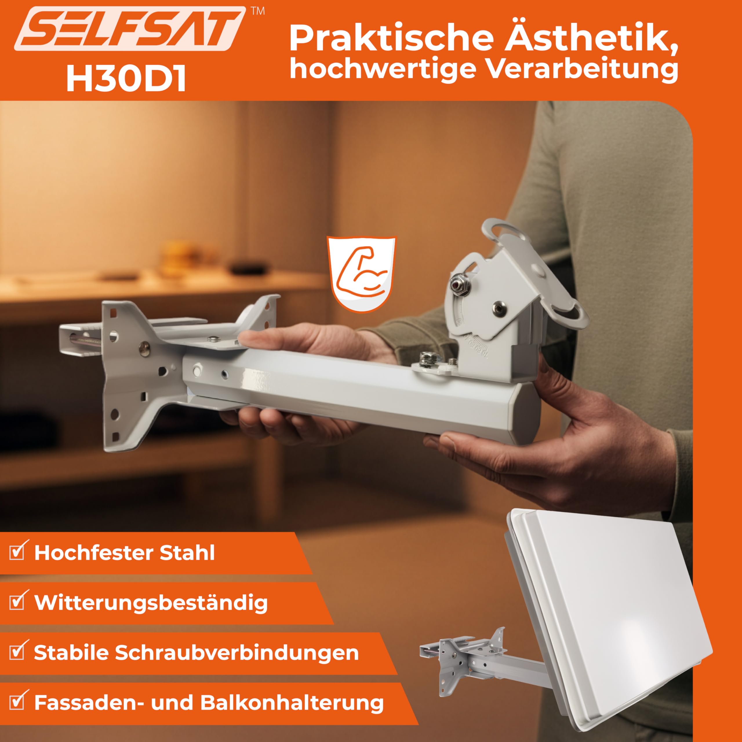 Selfsat H30 D1 Kompakte SAT Flachantenne Single-LNB Digital SAT Antenne Astra 19.2° Hotbird Weiß