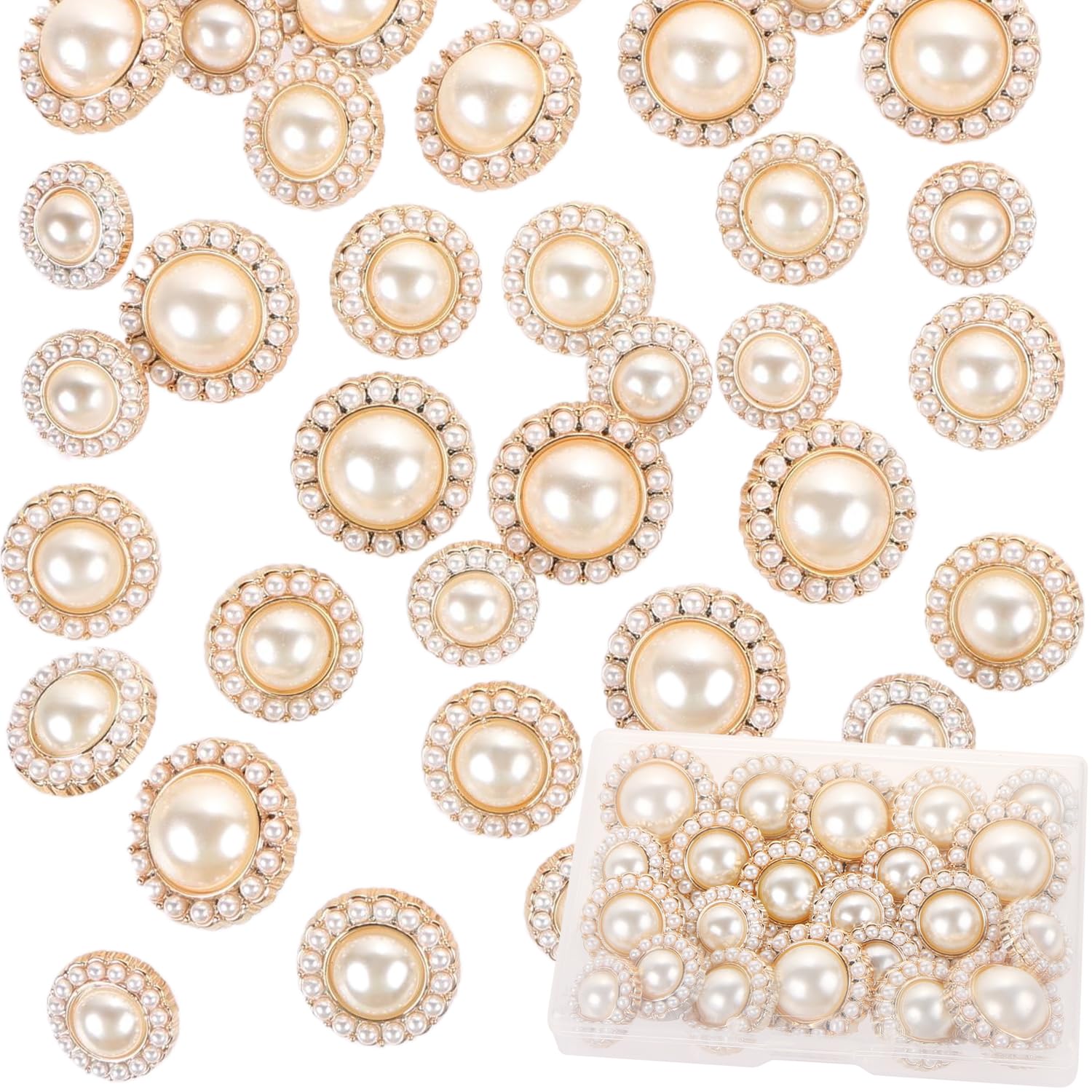 UHOMENY Gold Vintage Faux Pearl Buttons, 36PCS Round Decorative Buttons for Women's Shirt, Brooch