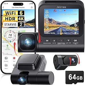 3 Channel 4K Dash Cam, Dash Camera for Cars with STARVIS 2 HDR Night Vision, 4K+1080P+1080P Front Inside and Rear Triple Car Camera, GPS, 24H Parking Mode, Free 64GB Card