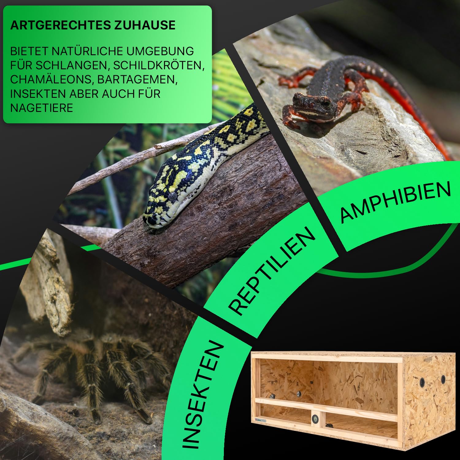 ITA Holz Terrarium 100x50x40 cm mit Seitenbelüftung & Integriertem Hygrometer - Holzterrarium aus OSB-3 Platten - Terrarien für Reptilien, Schlangen, Amphibien - EU Produkt, FSC Zertifiziert