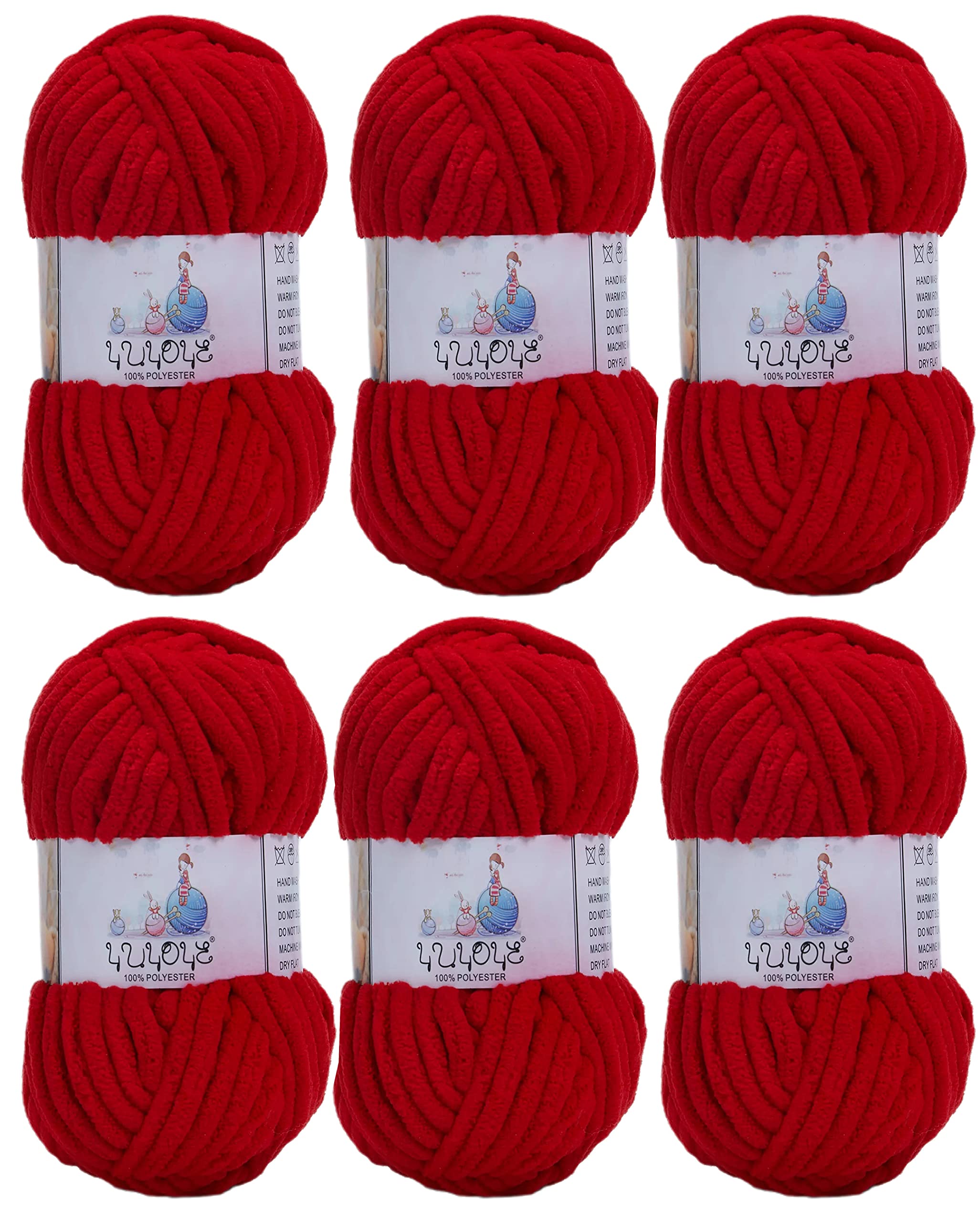 YUYOYE 100% Micro Polyester Wool, Chenille Yarn Wool, Velvet Yarn Wool, Chunky Yarn, (11-6pack)