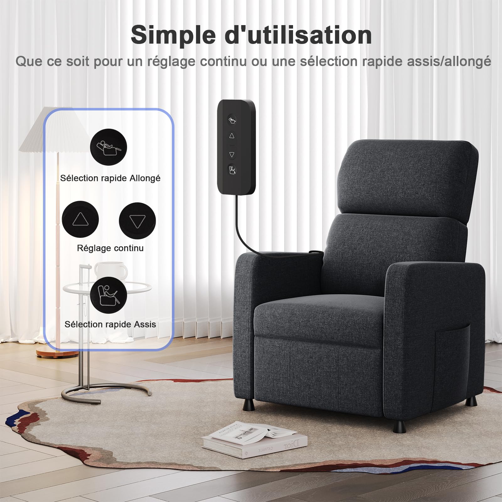 JUMMICO Fauteuil de Relaxation, Fauteuil Inclinable pour Chambre, Fauteuil Relax Électrique avec Dossier Réglable et Repose-Pieds Extensible, Salon et Home cinéma, télécommande