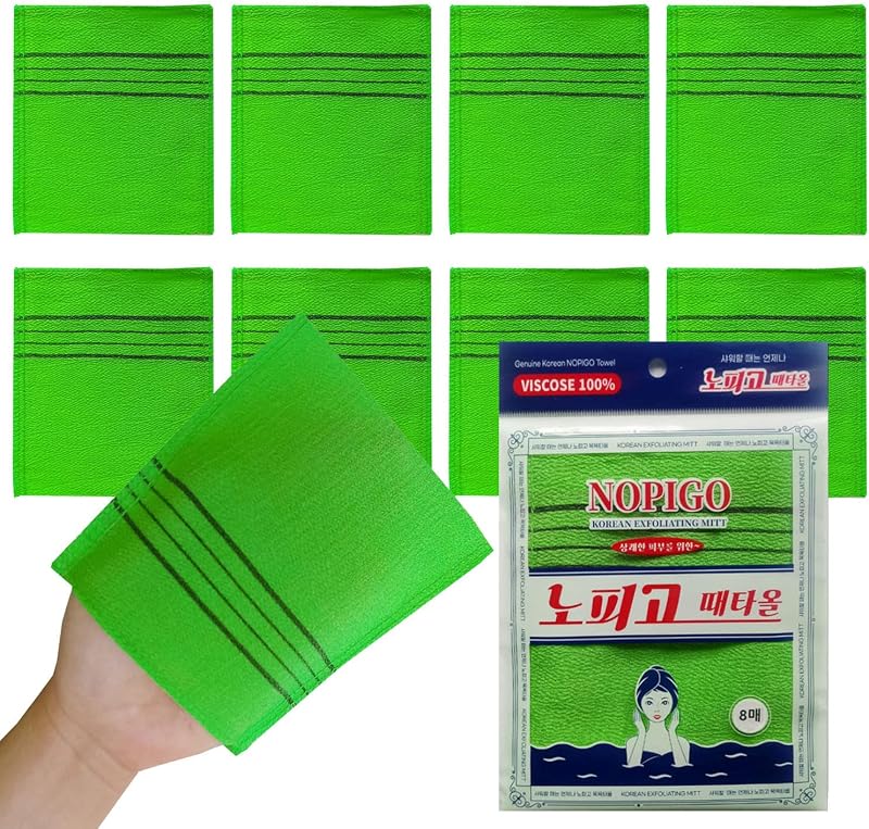 Bucha esfoliante para banho NOPIGO de viscose, verde, pacote com 8
