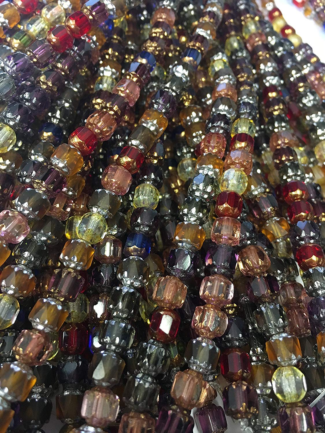 Czech Cathedral Faceted Antique Looking Beads Mix 4 Strands,120 Beads approximate